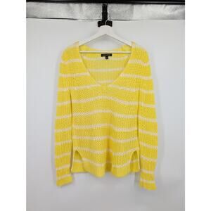 Banana Republic 100% Italian Linen Butter Yellow and White Stripe Open Weave Sm